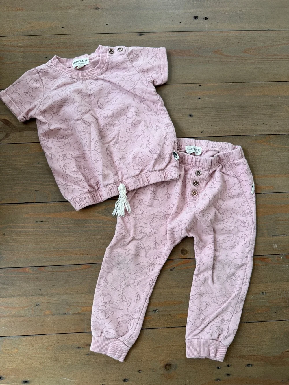 Rabbit + Bear Pink Floral Two-Piece Baby Set - 2T